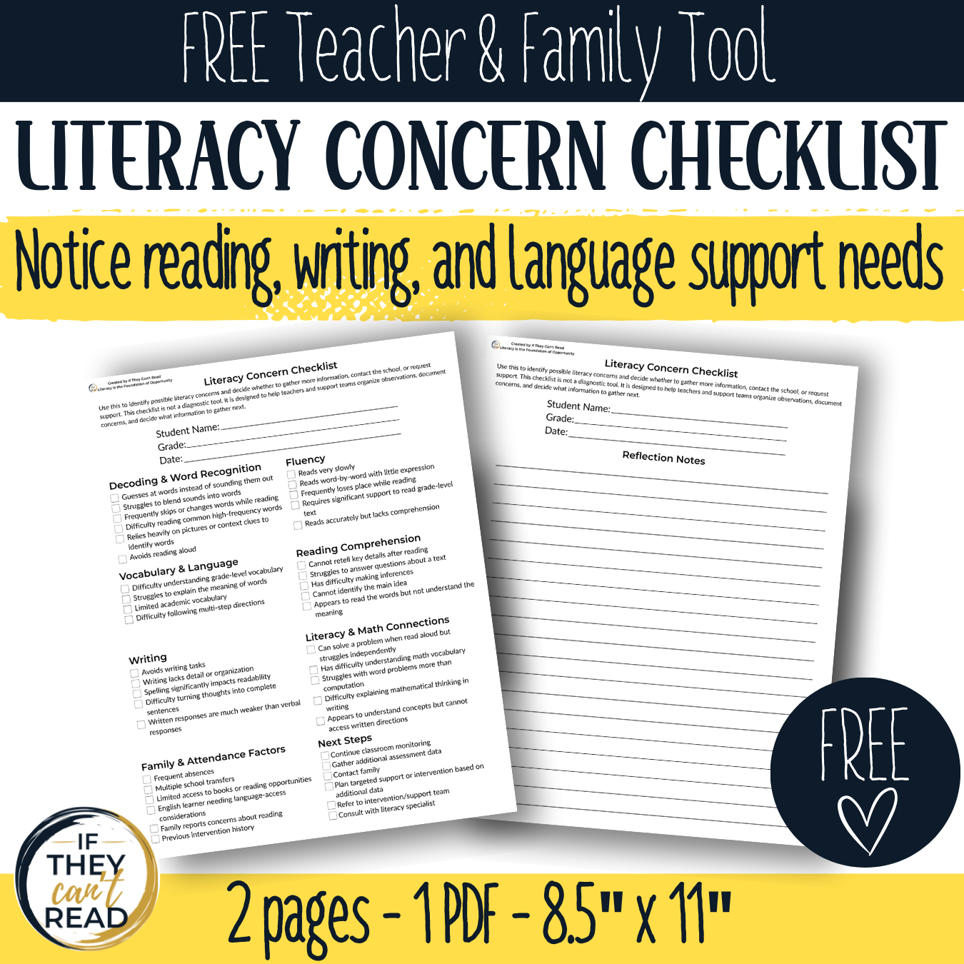 FREE Literacy Concern Checklist thumbnail